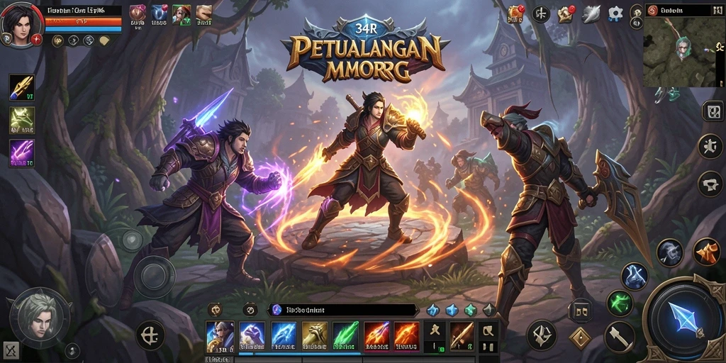 Tampilan gameplay epik dalam petualangan MMORPG 34R.