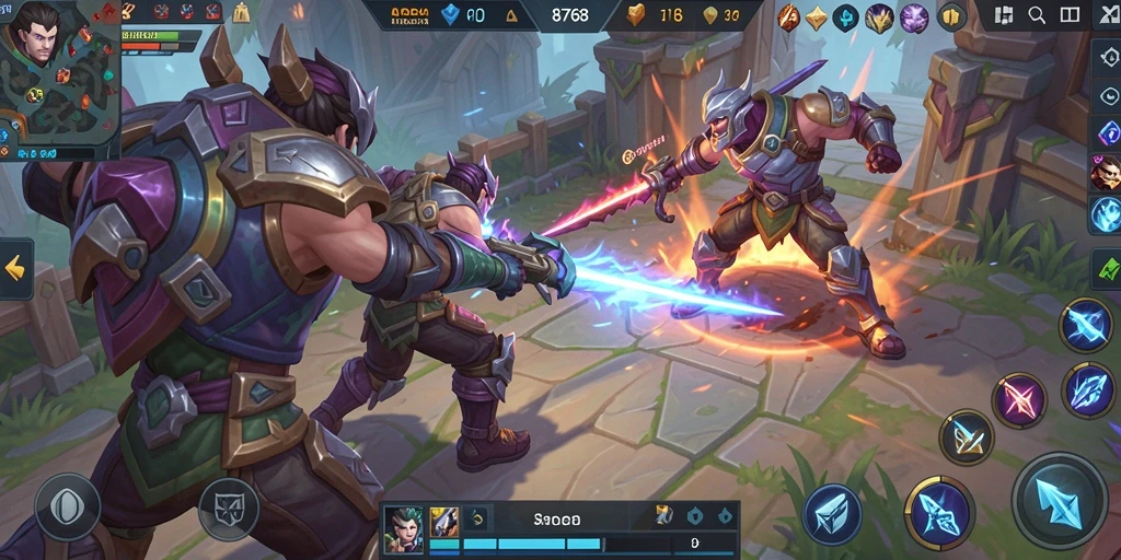 Screenshot yang menunjukkan pertarungan strategis dalam game MOBA.