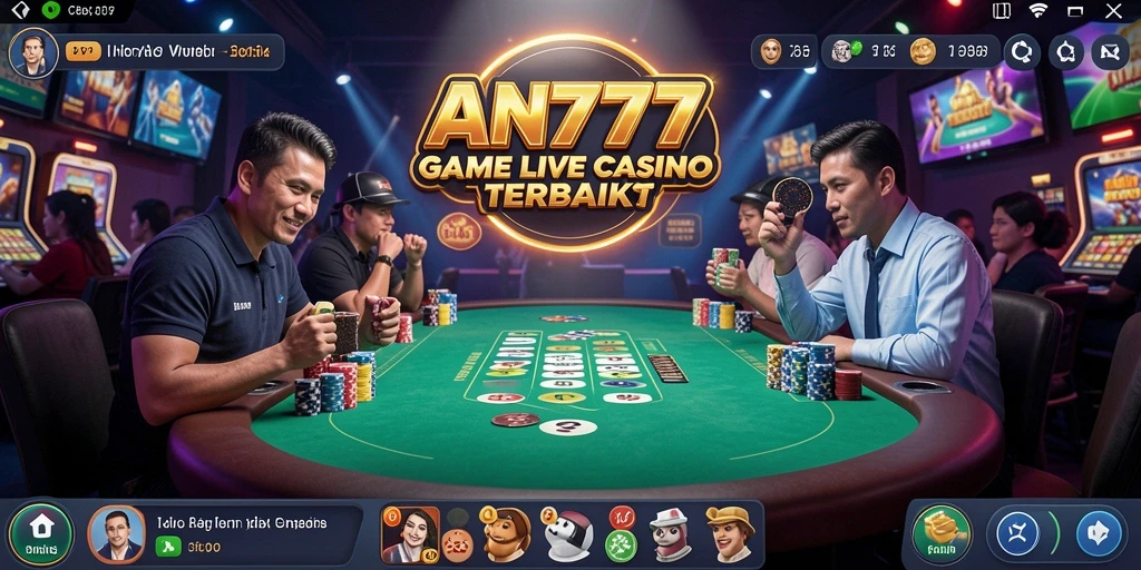 Screenshot AN777 menunjukkan dealer profesional di meja Live Casino.