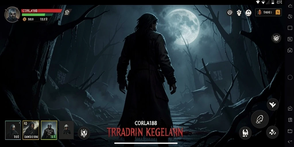 Screenshot gameplay CORLA188 dengan suasana mencekam dan monster menyeramkan.
