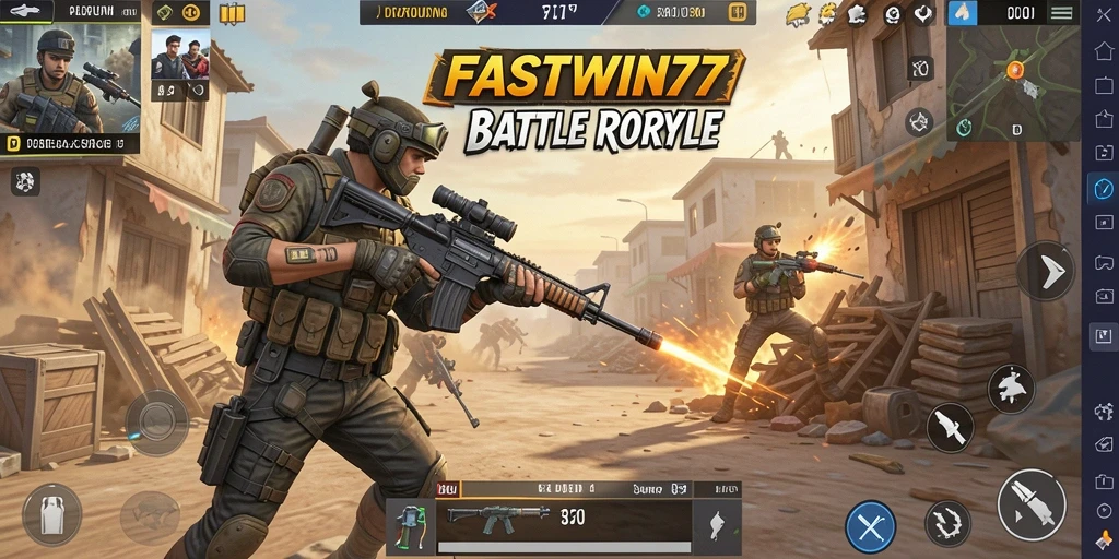 Screenshot utama FASTWIN77 menampilkan aksi seru dalam permainan Battle Royale.