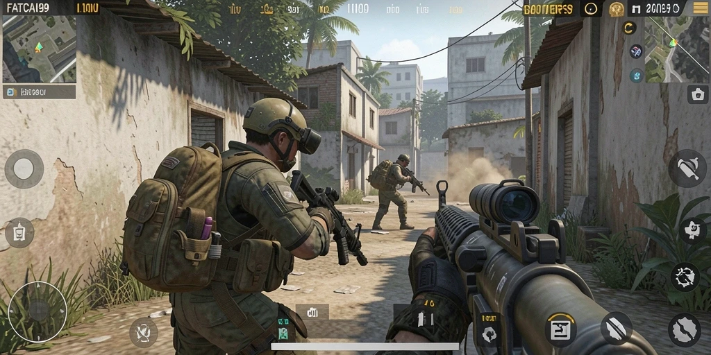 Screenshot gameplay <strong>FATCAI99</strong> menunjukkan aksi tembak-menembak yang mendebarkan.