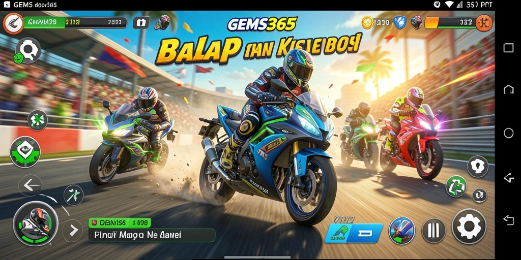 Gameplay GEMS365 yang seru dan menegangkan saat balapan motor.