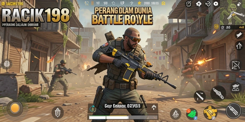 Tampilan dinamis gameplay Battle Royale yang mendebarkan.